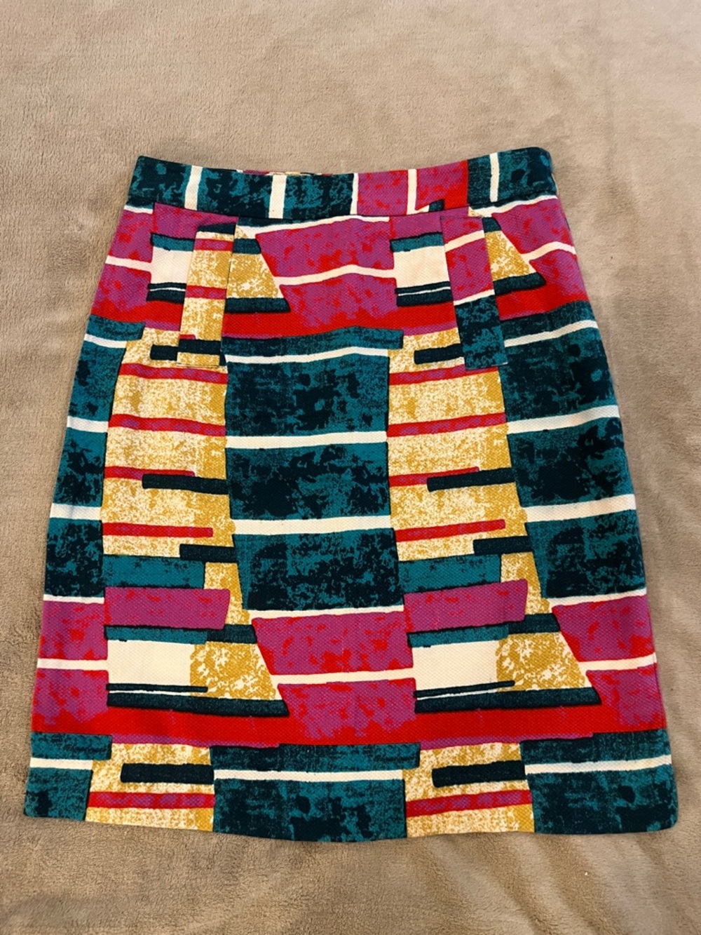 Dolce Vita Multicolor Geometric Pencil Skirt - Teal, Pink, Mustard, Cream